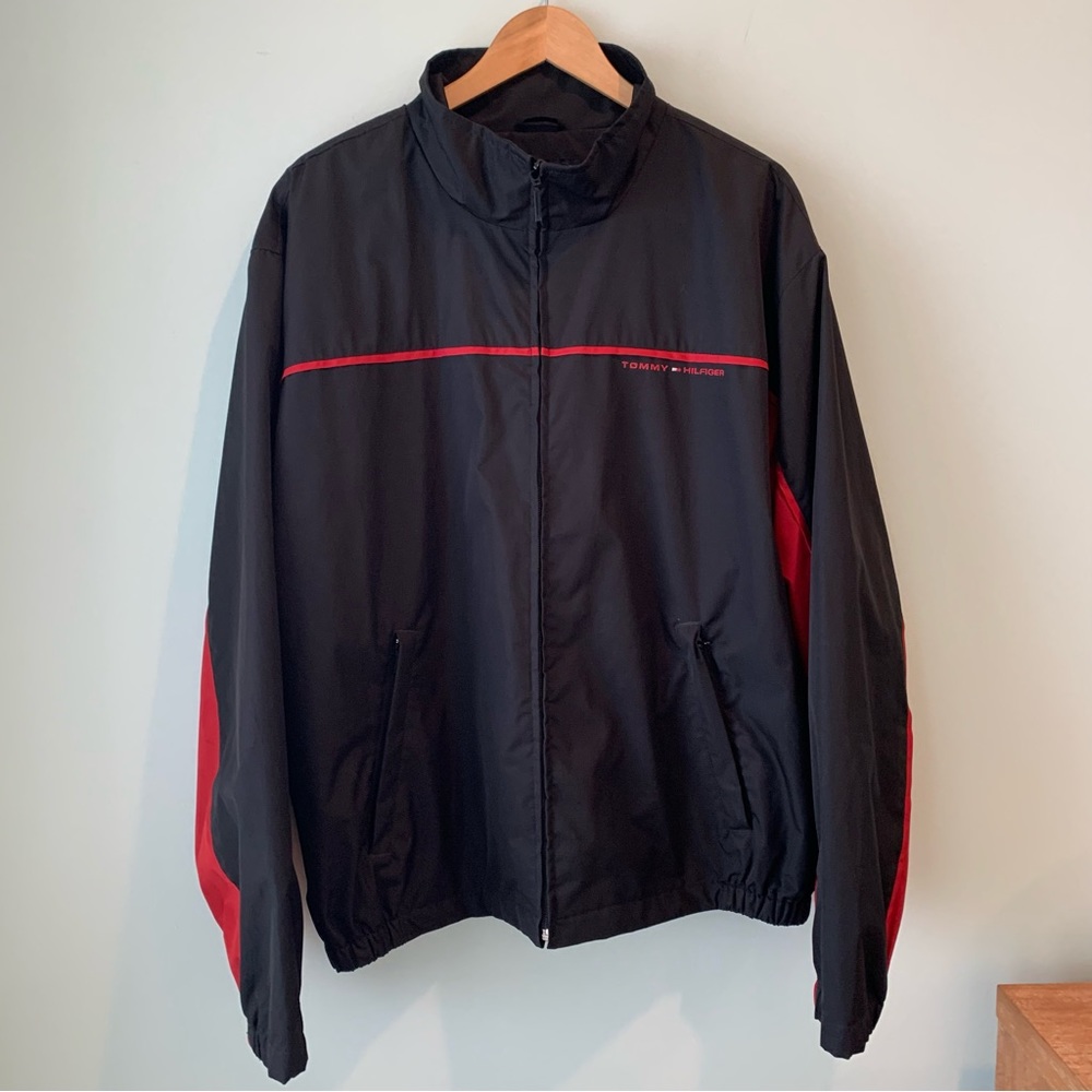 🏷️2006 Tommy Hilfiger Red Black Zip Up Windbreaker XL